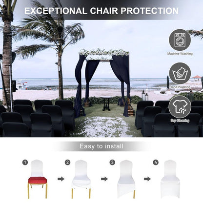 Trlyc Spandex Folding Chair Covers 100 Pcs Universal Fitted Dining Chair Cover Stretchy Slipcovers for Wedding Party Banquet Flat-Front Chairs Covers (White)