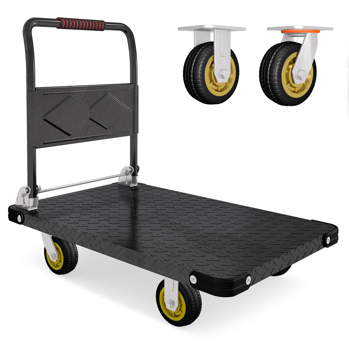 Platform Truck, Foldable Flatbed Cart Heavy Duty Push Cart Dolly Large Platform w/ 5'' Swivel Wheels 2000LBS Capacity Moving Hand Dolly for Groceries, Garage, Warehouse (35'' L x 22.5'' W)