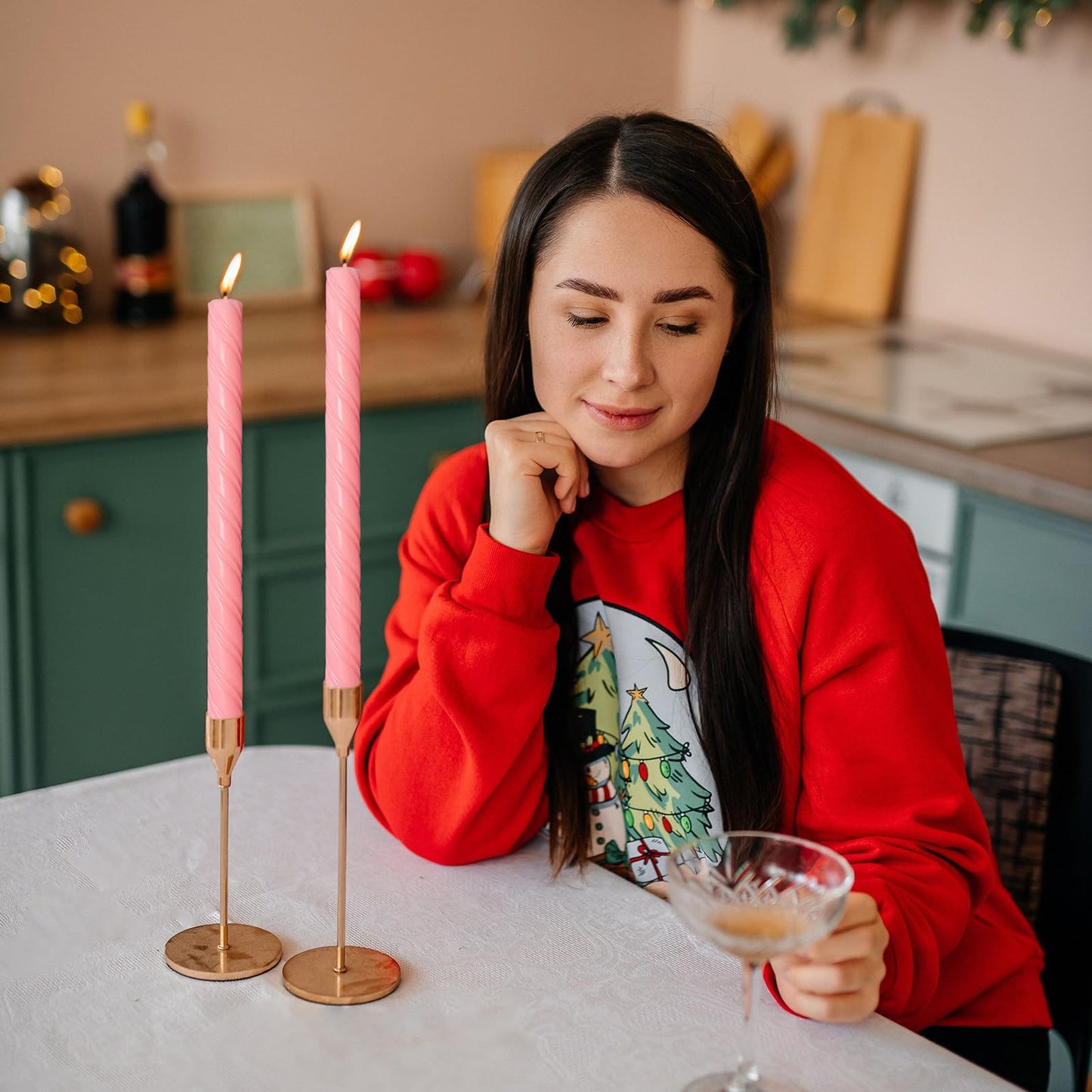 Dripless Twisted Taper Candles Pink Unscented Candlesticks 10 Inch Handmade Long Lasting Burn Candles Smokeless Candle Sticks for Party Art Home Decor 2 Pcs