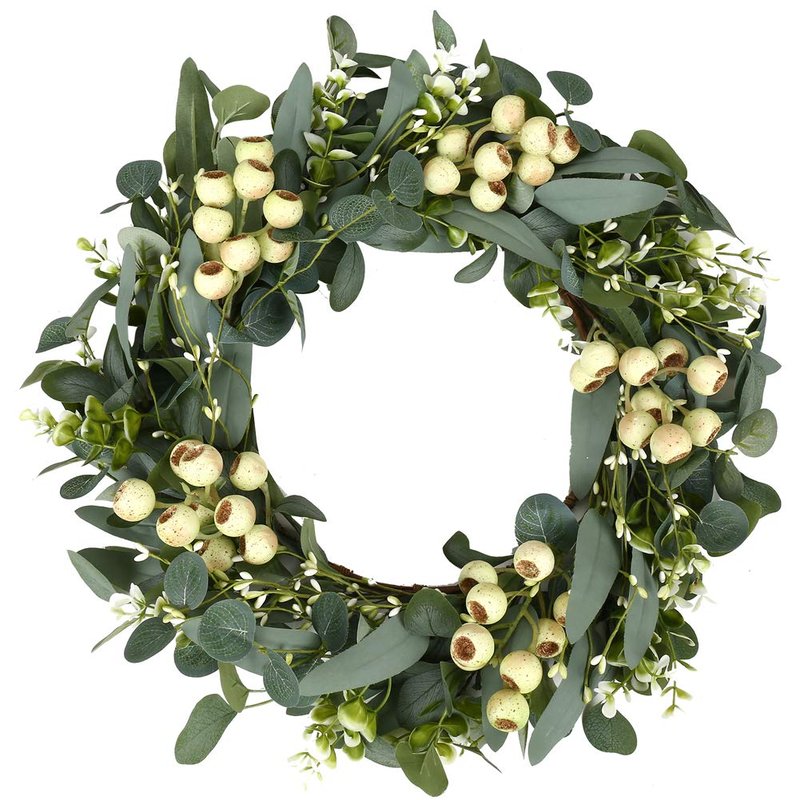 JINGHONG Eucalyptus Wreaths for Front Door 20 Inch Green Home Decor for Wall Porch Window Spring Summer Wreath with Big Berries for All Seasons Winter Christmas