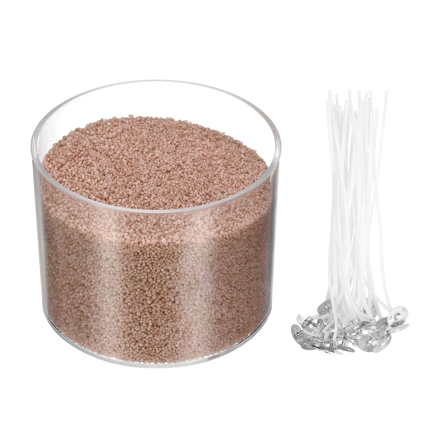 MECCANIXITY Pearled Sand Candles with 50 Pcs Wicks 21Oz / 600g Candle Beads Refillable Powder Sand Wax Making Kit for Thanksgiving Christmas Wedding Party DIY Home Crafts, Brown