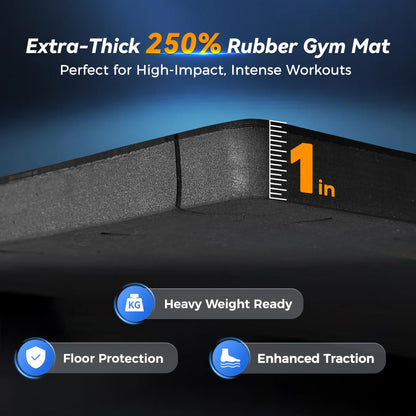 SUPERJARE 1" Extra-Thick Rubber Top Exercise Mat, Puzzle Gym Flooring for Home Gym, Gym Mat for Workout Equipment, Interlocking Floor Tiles with EVA Foam, 18 Pcs 72 Sq Ft, Black/Grey