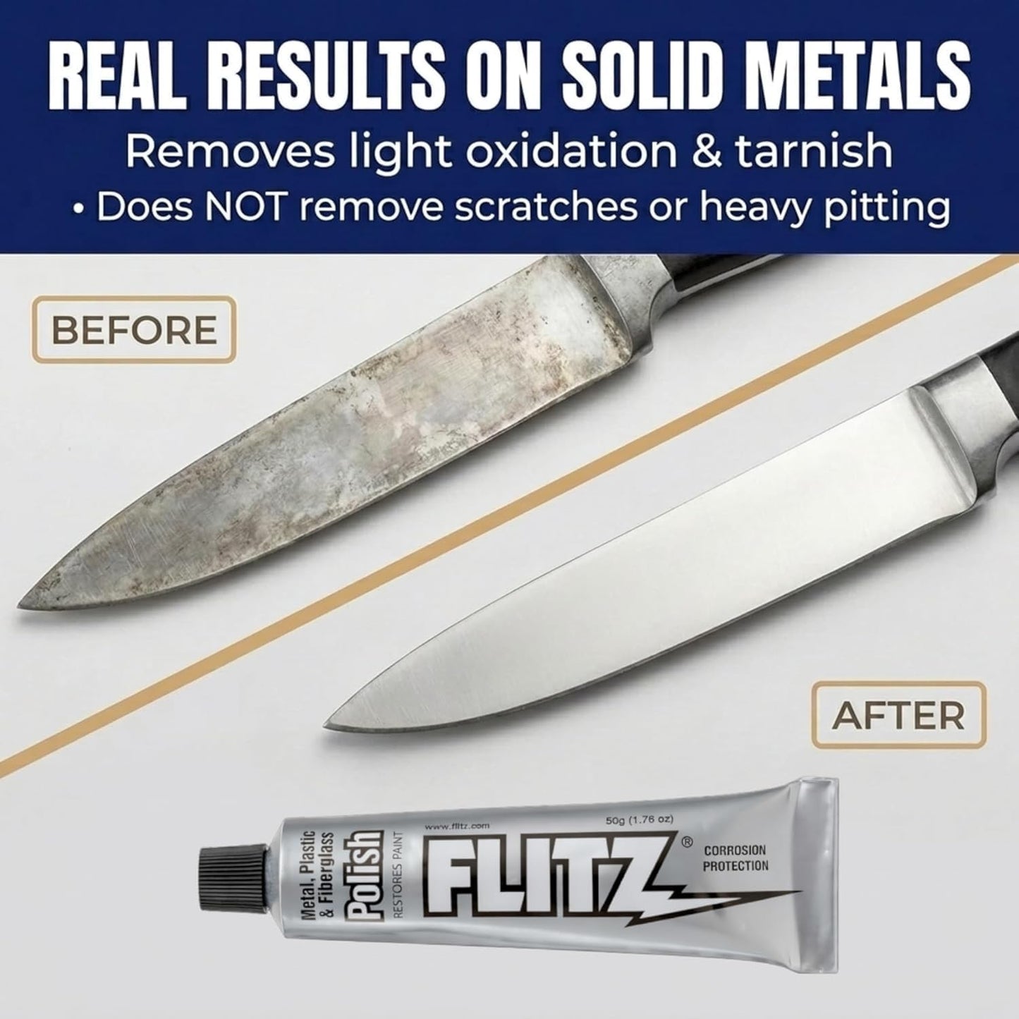 Flitz Metal Polish Paste - 1.76oz USA-Made Polish for Solid Chrome, Stainless Steel, & Aluminum - Non-Abrasive for Light Oxidation - Requires Manual Buffing - Not for Plated/Coated Surfaces (6 Pack)