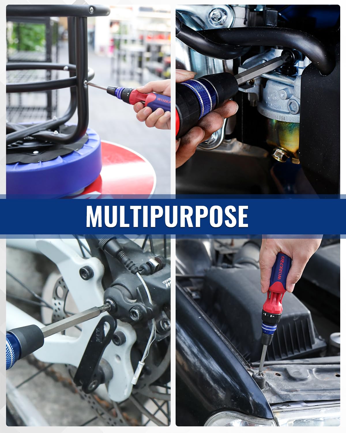 WORKPRO 12-in-1 Ratcheting Multi-Bit Screwdriver Set, Quick-load Mechanism Screwdriver with Double End Bits in Handle