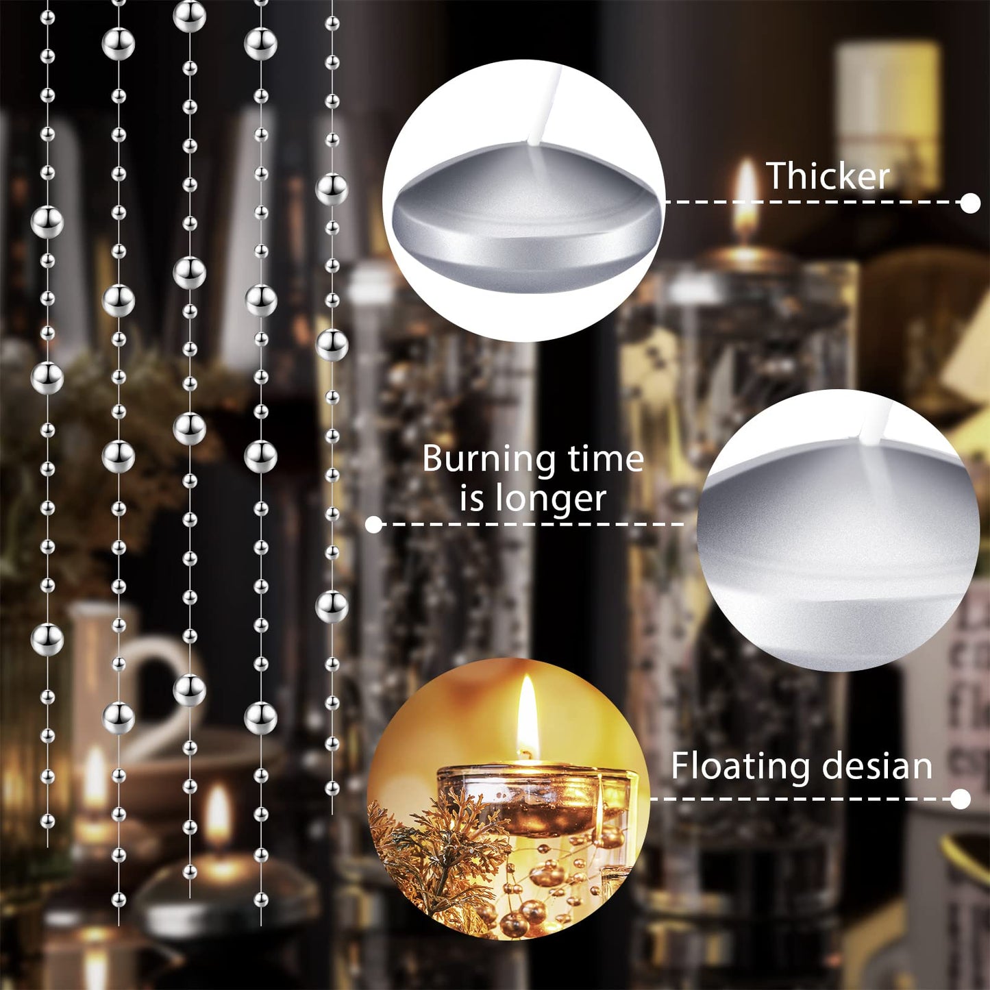 Nuanchu 20 Pcs Mini Floating Candles Small Floating Unscented Candles Round Tea Lights Disc Smooth Wax for Pool Bathtub Dinner Wedding Home Favors(0.7 x 1.4 in,Silver)