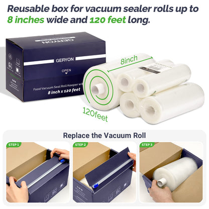 GERYON Vacuum Sealer Bags for All Food Vacuum Sealer Machine, 2 Pack 8" x 16' Vac Sealer Rolls, Commercial Grade BPA-Free Material for Sous Vide & Saver Storage