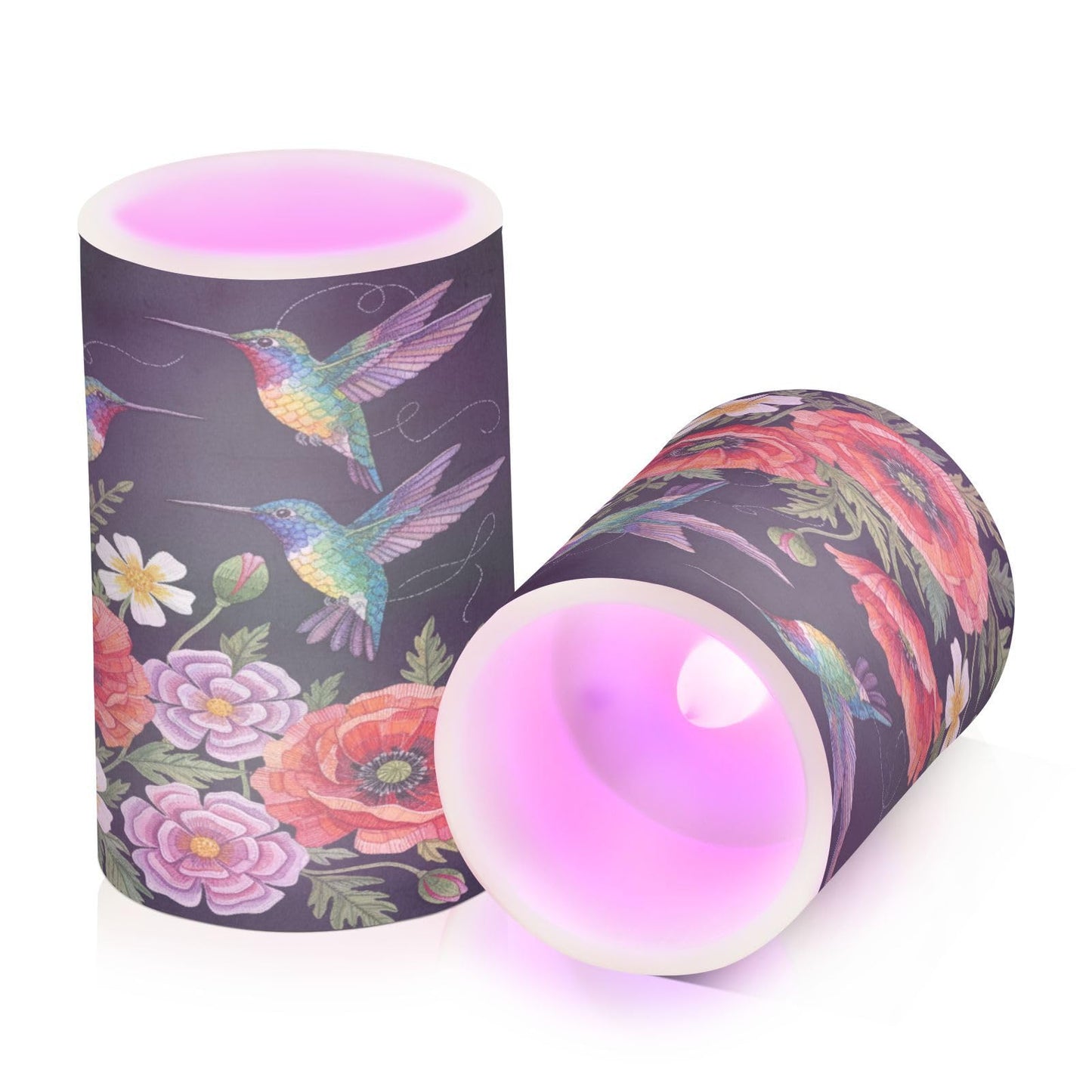 ALAZA Hummingbirds and Flowers Poppies Flickering Flameless Candles Battery Operated with Remote Timer,Tea Light Candles LED Pillar Votive Candles Set of 2 for Outdoor Indoor Decorations