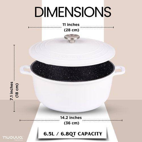 Dutch Oven Pot with Lid – Non Stick Dutch Oven for Bread Baking – Cast Aluminum Cooking Pot – Oven Safe Stock Pot – 6.8-Quart, 11 Inch, Cream – by Nuovva