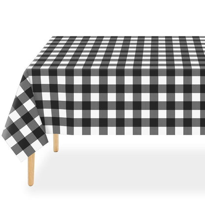 QIKSION Black Gingham Tablecloth Disposable 3 Pack, 54 x 108 Inch Black and White Checkered Table Cloth for Picnic, Outdoor BBQ Decorations, Birthday Party Supplies, Rectangle, Plastic Table Cover