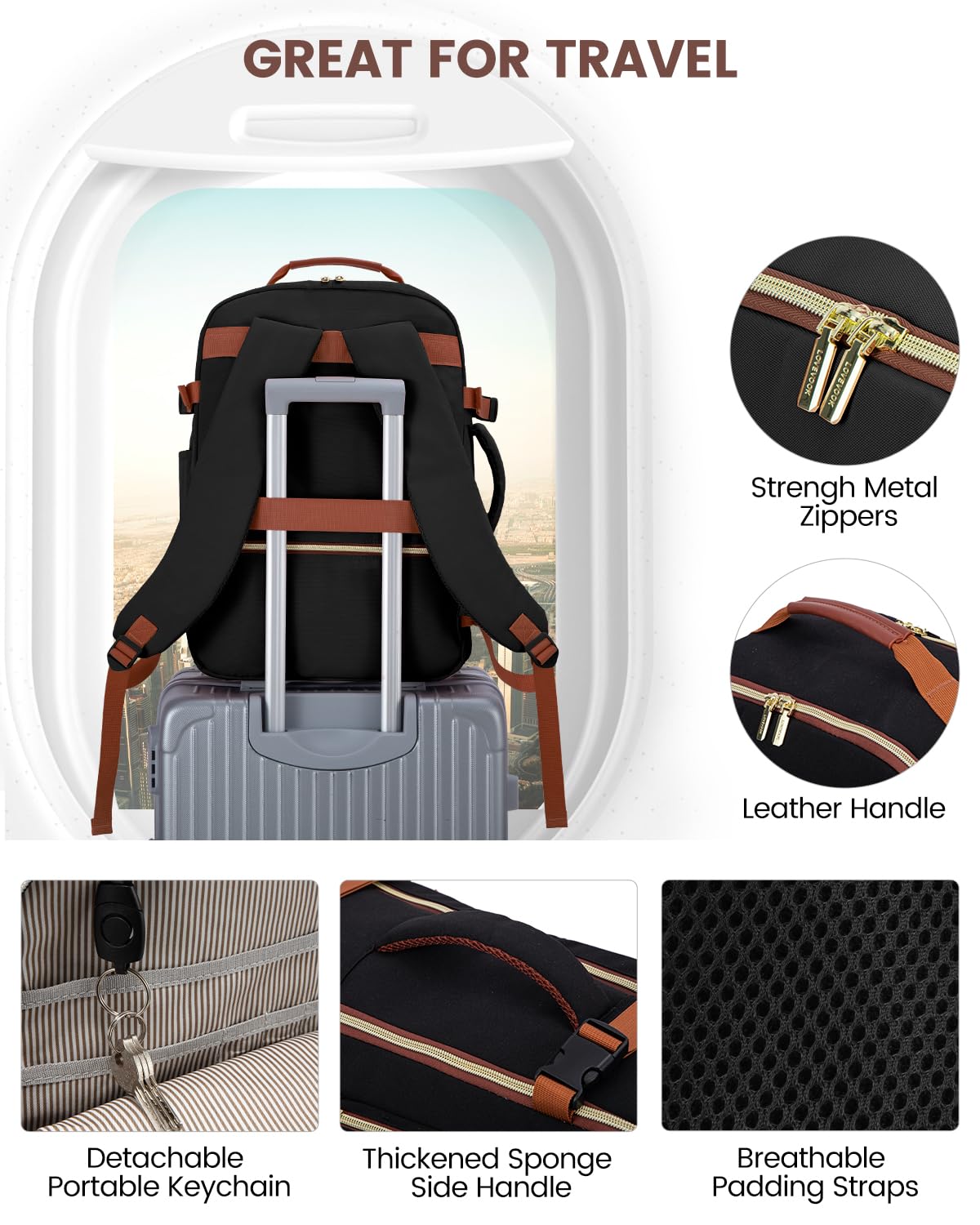 LOVEVOOK 40L Travel Backpack for Women & Men, Airline Approved Carry On Luggage with 3 Packing Cubes, TSA Overnight Bags, Waterproof Personal Item Bag, Weekender Essentials Backpacks fits 17" Laptop