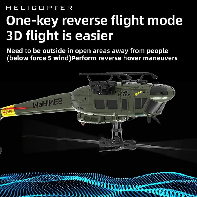 315MM UH-1 Remote Control Helicopter Aircraft for Adults Expert 6CH C032 RC Heli Maintain Altitude Brushless Motor/Optical Flow Positioning/Fly Upside Down 3D Rolling (RTF 3-Batteries)