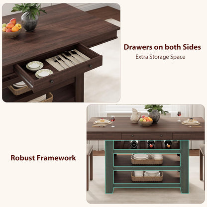 GarveeHome Tall Bar Height Dining Table for Kitchen & Bar, Seats 4-6, Heavy Duty Wood Counter Table with Thick Large Top, Deepened Wine Rack, 2 Drawers & 3 Shelves, for Kitchen, Bar, Rustic Brown
