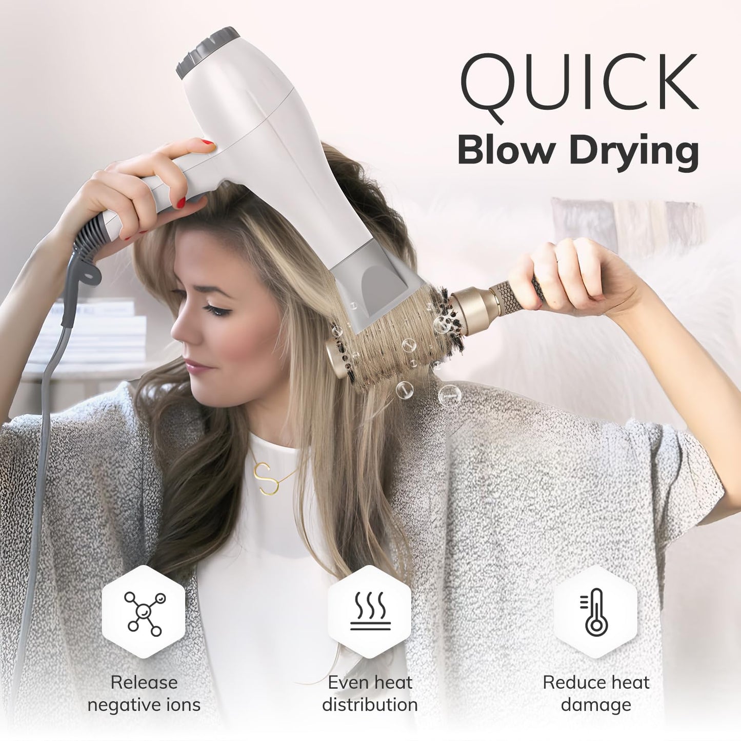 Round Brush for Blow Drying, Nano Thermal Ceramic & Ionic Tech Hair Brush with Boar Bristles, Professional Round Barrel Brush for Styling, Curling & Straightening by Sndyi (2.9 Inch, Barrel 1.7 Inch)