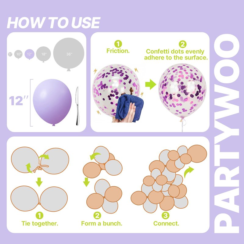 PartyWoo Pink and Purple Balloons 66pcs 12 Inch Baby Pastel Light Metallic Pink Light Purple Lavender Lilac Confetti Balloons for Baby Shower Princess Butterfly Birthday Party Decorations