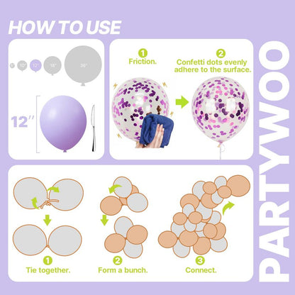PartyWoo Pink and Purple Balloons 66pcs 12 Inch Baby Pastel Light Metallic Pink Light Purple Lavender Lilac Confetti Balloons for Baby Shower Princess Butterfly Birthday Party Decorations