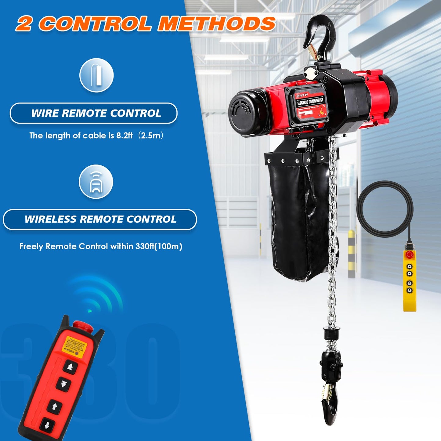 NEWTRY 2-Speed Electric Chain Hoist 2200lb, Pendant & Remote Control, 13ft/min & 22.3ft/min Brushless Overhead Crane Lift, G80 10ft Lifting Height Power Electric Hoists 110V