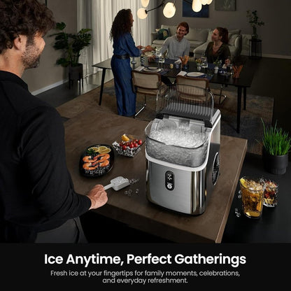 Kismile Nugget Ice Makers Countertop,Portable Ice Machine with Crushed Ice, 35lbs/Day,Self-Cleaning,One-Click Operation for Home Use(Silver)