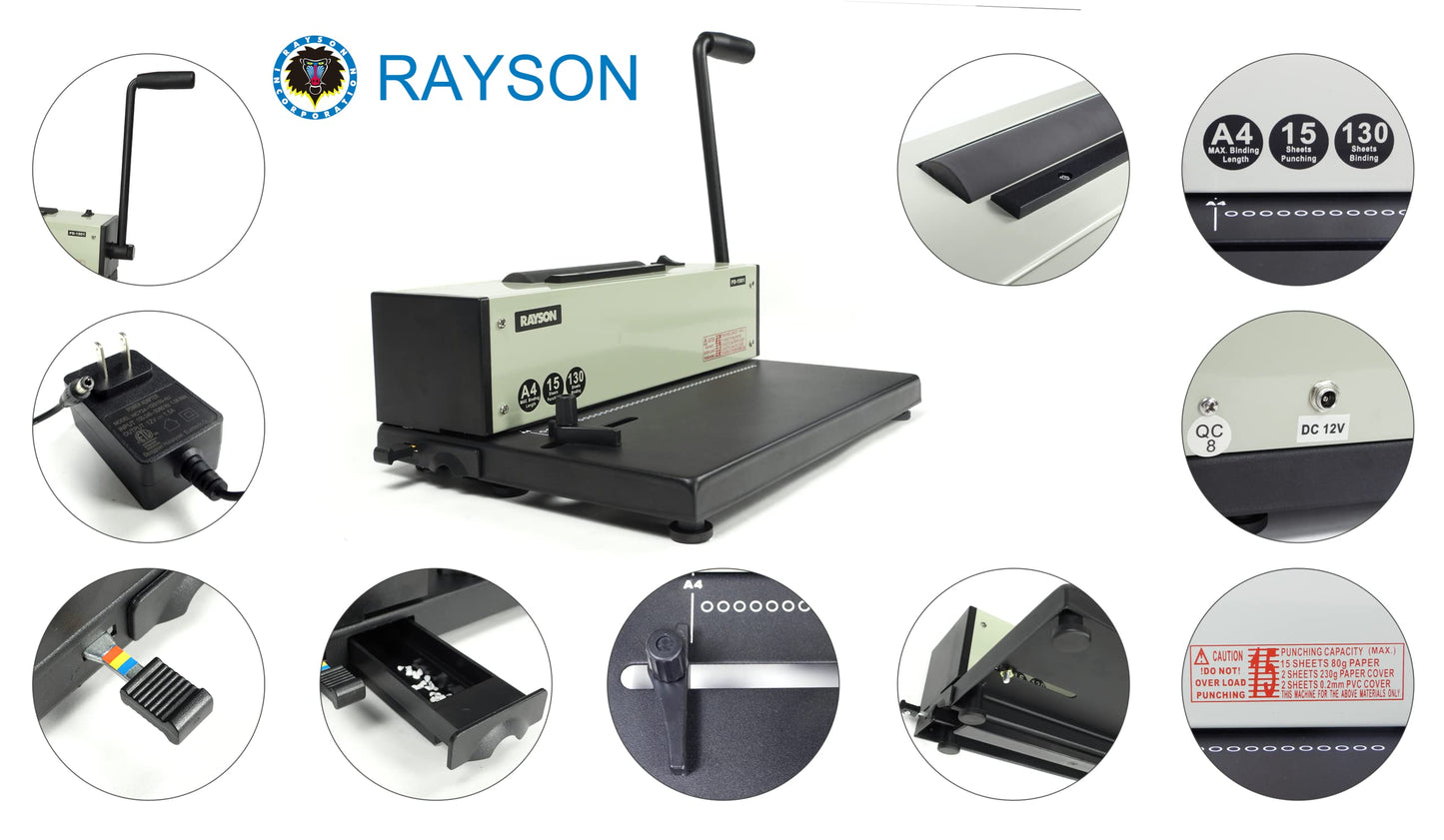 Rayson PD-1501 Coil Binding Machine with Inserter, 4:1 Pitch, 46 Holes