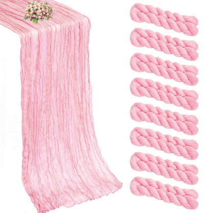 8 Pack Pink Cheesecloth Table Runner 21x120 Inch Boho Gauze Table Runners Rustic Light Pink Table Runner for Wedding Birthday Party Baby Shower Centerpiece Valentine's Day Home Decorations