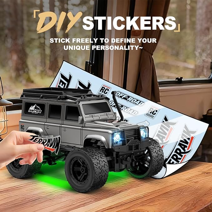 1:64 Scale Mini RC Crawler with Gyro Full Proportional RTR 2.4Ghz Remote Control Truck with RGB Lights (E89-Green)