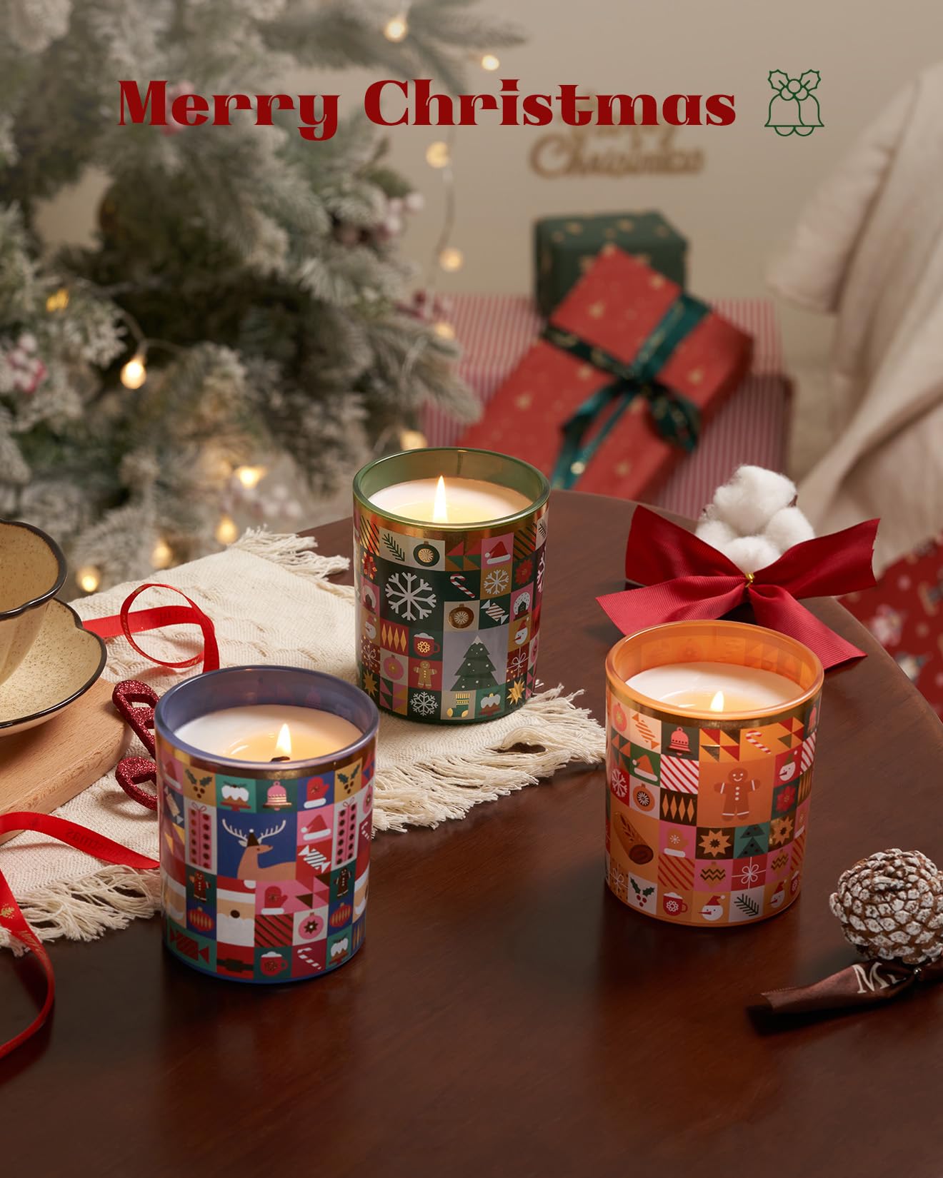 M&SENSE Magic Christmas Soy Candle for Home, Soy Wax 9.9oz 55 Hours Clean Non Toxic Slow Burn, Relaxing Cozy Winter Candles for Stress Relief, Christmas Scented Gift for Holiday Celebration