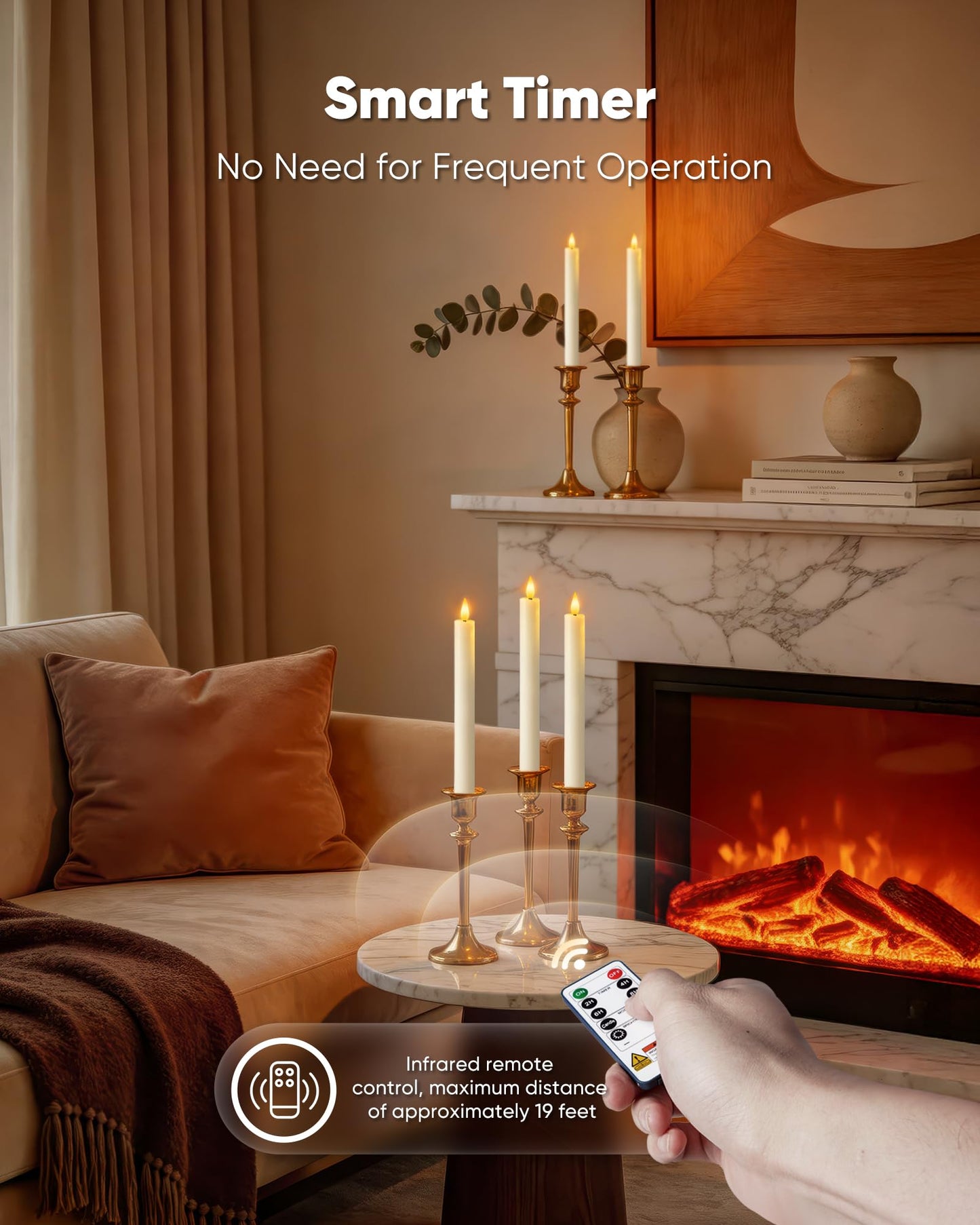 Homemory 6 Pcs Wax Flameless Taper Candles with Remote Timer and Dimmer, White Candle Sticks Battery Operated, LED Window Candles with Flickering Light, 9.6 Inches for Wedding Home Indoor Decoration