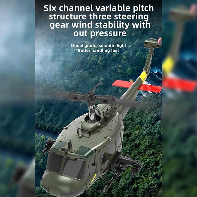 C032 UH-1 Huey RC Helicopter for Adults - 1/48 Scale 2.4G 6CH Flybarless Remote Control Helicopter Model 3D Stunt Flight &amp High-Precision RC Airplane (Pink (3 Batteries))