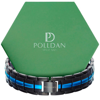 Polldan Magnetic Bracelets for Men 6000 Gauss Power | Titanium Bracelet for Men with 2X Strong Magnets | Durable Mens Magnetic Bracelet with Adjustable Length | Stylish Mens Jewelry & Black Metal Sizing Tool (Blue-Black)