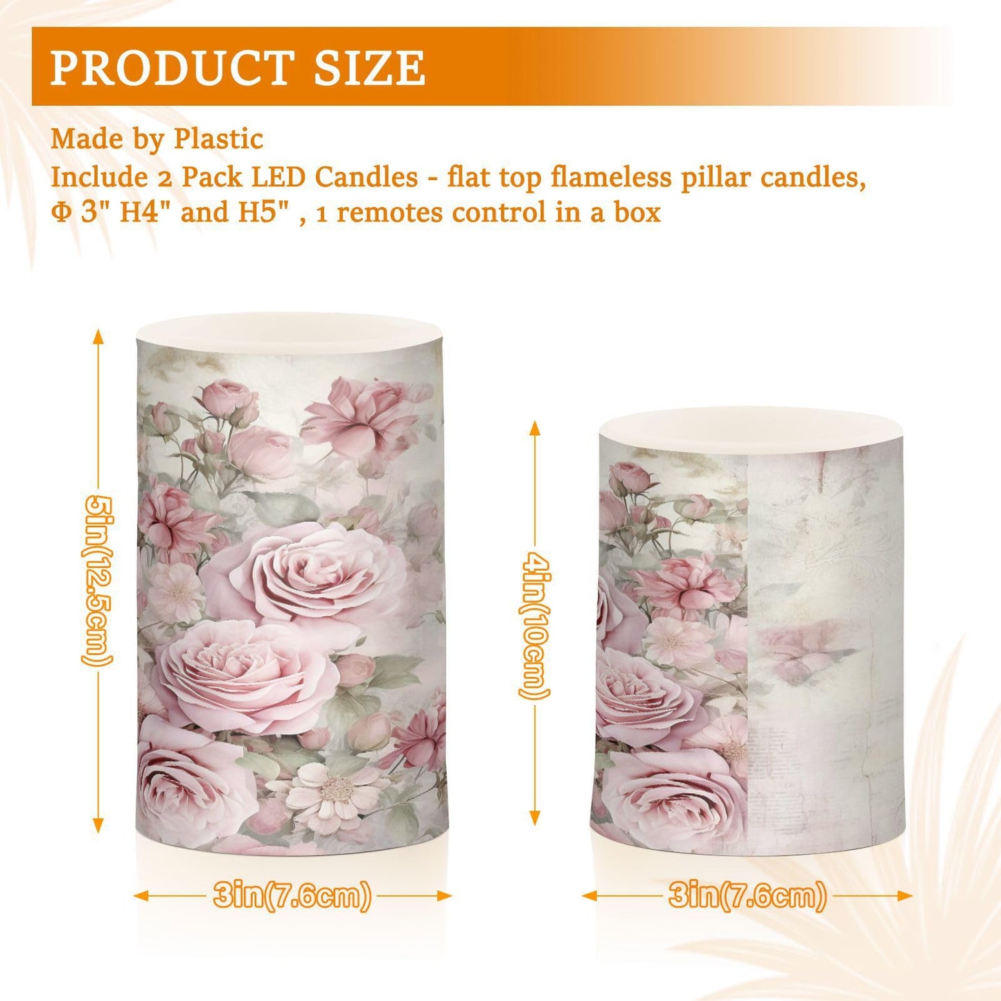 ALAZA Pink Rose Flowers Flickering Flameless Candles Floral Battery Operated with Remote Timer,Tea Light Candles LED Pillar Votive Candles Set of 2 for Outdoor Indoor Decorations