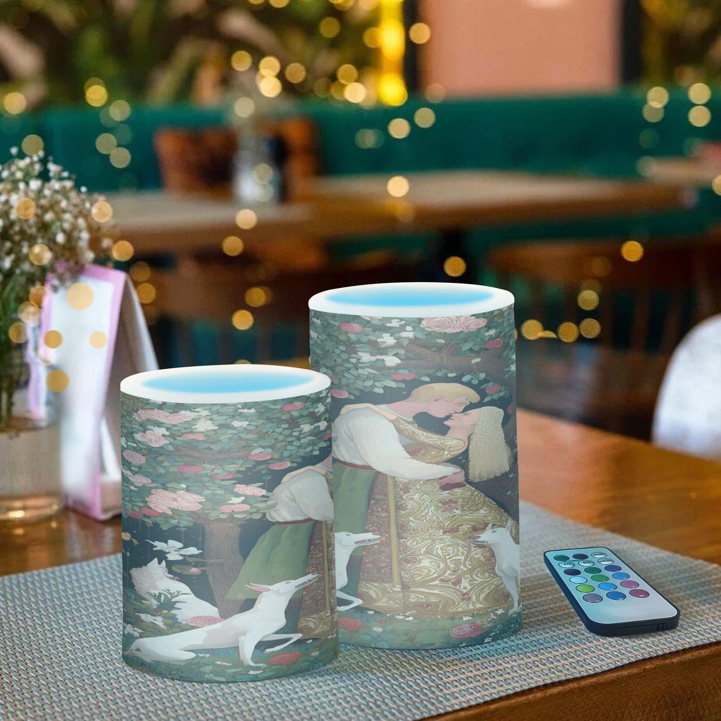 ALAZA Flameless Candles with Remote Timer,Man Woman Floral Tree Battery Operated Candles Set of 2 LED Tea Lights Flickering Pillar Votive Candles for Indoor Outdoor Decor