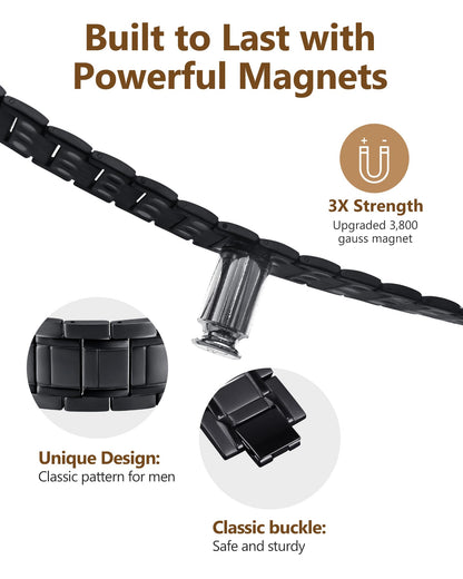 Feraco 3X Magnetic Bracelets for Men Titanium Steel Magnetic Bracelet with 3 Rows Magnets (Black)