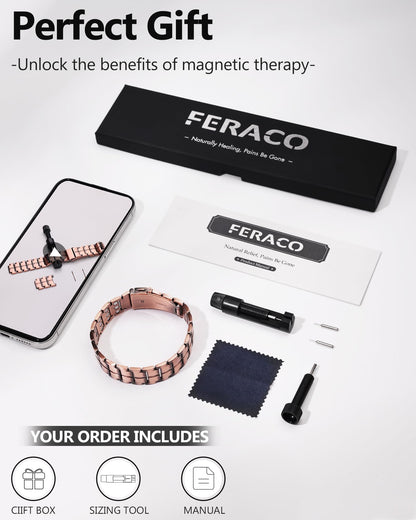 Feraco Copper Bracelet for Men 3X Strength,Magnetic Therapy Bracelet Copper Jewelry with Powerful 3800 Gauss Magnets