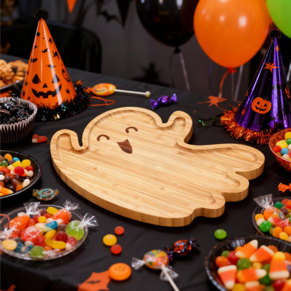 Mezchi Cute Ghost Shape Halloween Charcuterie Board, Decorative Bamboo Serving Platter Tray, Wood Cheese Cutting Board, Charcuterie Tray Plates for Halloween Kitchen Decor, Gifts