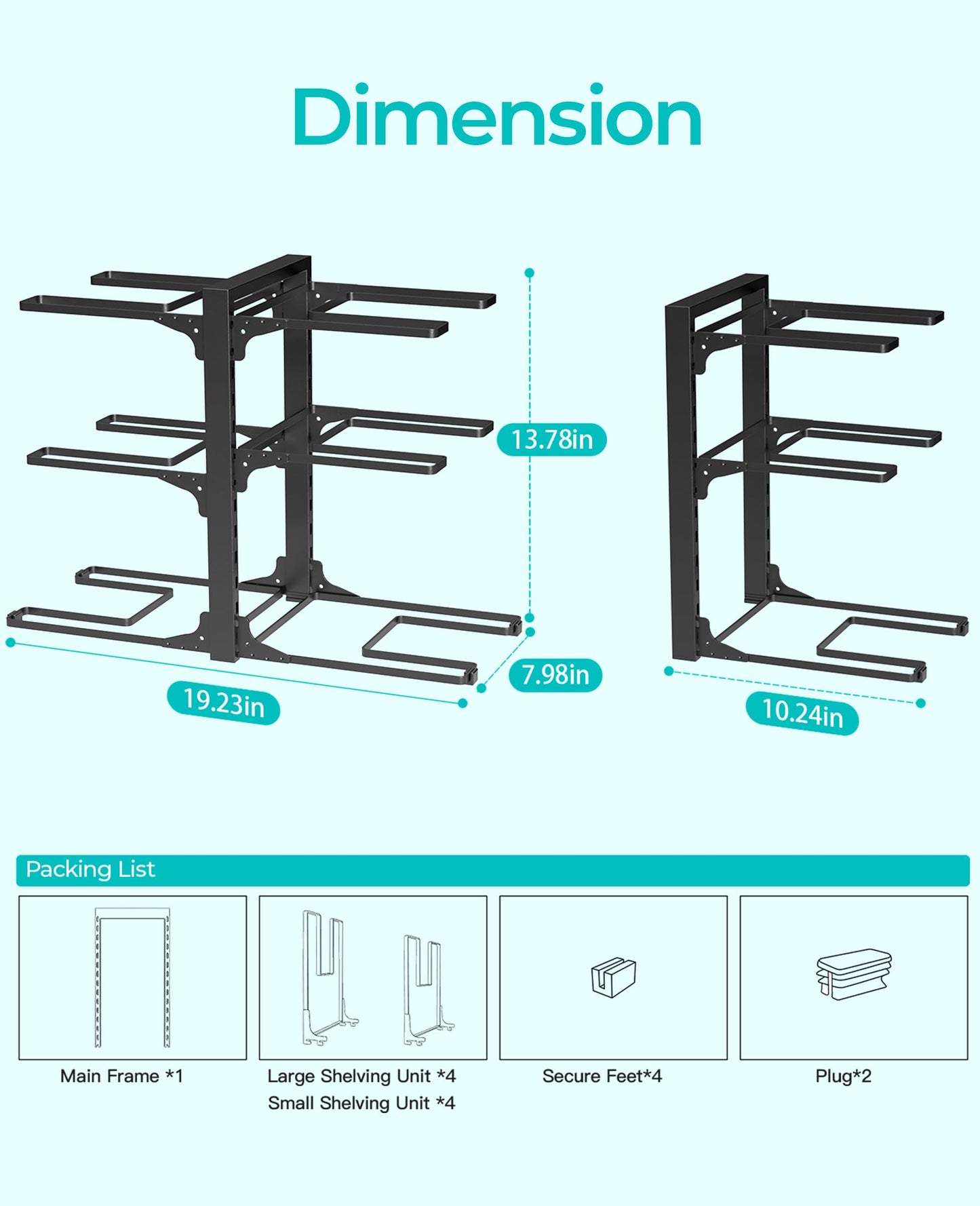 ORDORA Pots and Pans Organizer for Cabinet 16.61'' Height, 8 Tier Pot Organizers Rack with 3 DIY Methods, Adjustable Pan Organizer under Cabinet Kitchen Organization and Storage