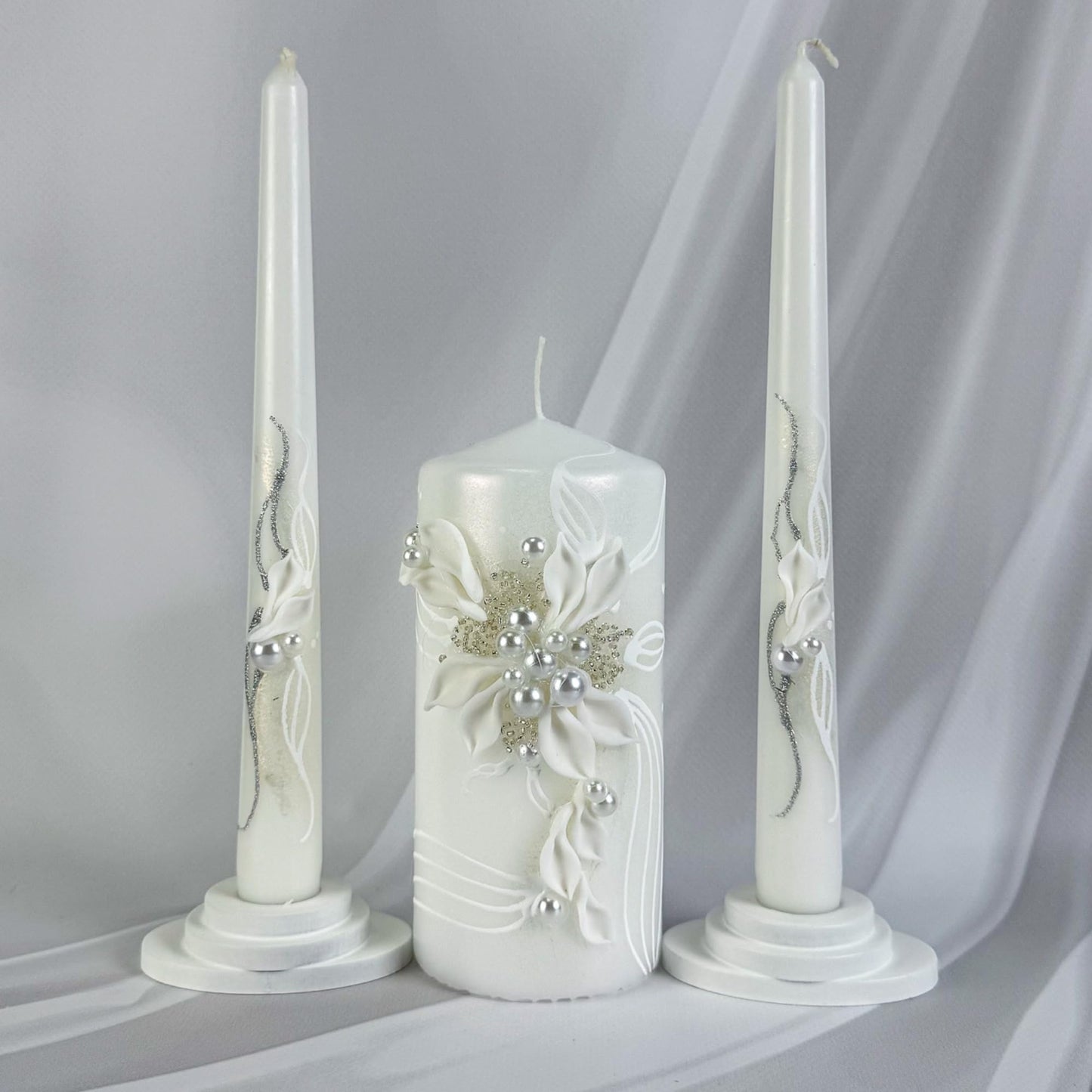 Magik Life Unity Candle Set - Wedding Ceremony & Reception – 6” Pillar & Two 10” Taper Candles – Long Burning Unity Candles for Marriage Ritual – Handmade in USA – Royal White