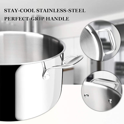 Duxtop 6.5 Quart Stainless Steel Stock Pot with Lid, 3-Ply Cooking Pot for Soup, Rice, Stew, Oven and Dishwasher Safe, Compatible with Induction, Ceramic, Halogen, Gas Stove