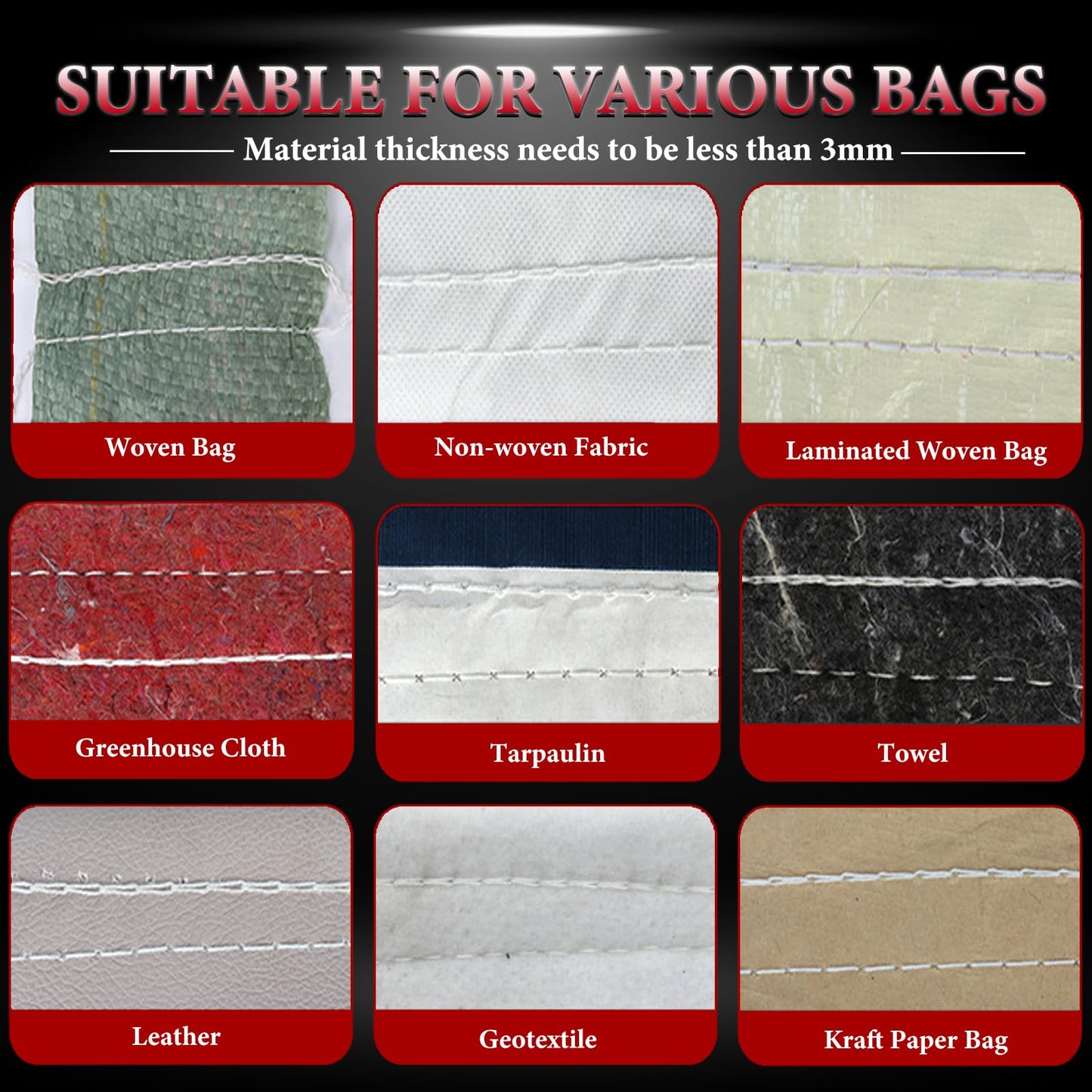 SDRTOP Battery Bag Sewing Closing Machine Brushless Motor Cordless Portable Bag Closer Stitcher Packing Machine