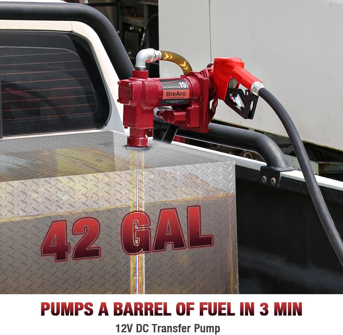 Fuel Transfer Pump Diesel Pump 12V DC 15 GPM with Automatic Nozzle, Heavy Duty Cast Iron Pump for Gasoline, Diesel, Kerosene, Biodiesel
