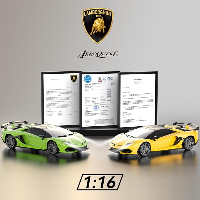 Lamborghini Remote Control CarOfficially Licensed 1:16 Scale Lambo Rechargeable Hobby Rc Cars with Headlight 2.4GHz Race Car Toys for Boy Girl 4-12 Years Old 12Km/h Green