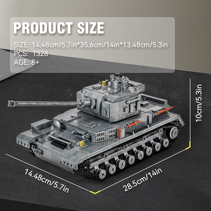 DAHONPA Panzer-Ⅳ Tank Army Building Block(1328 PCS)WW2 Military Historical Collection Model with Soldier FiguresToys Gifts for Kid and Adult.