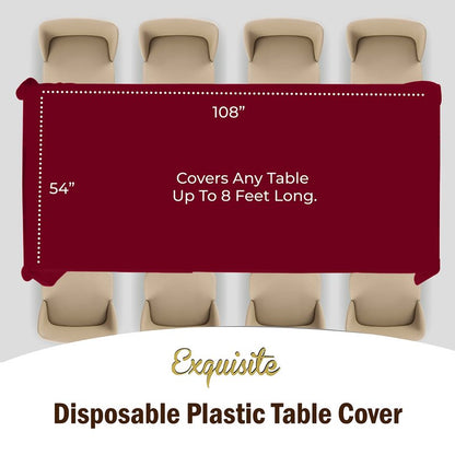 Exquisite 12-Pack Premium Plastic Tablecloth Pack of 12 Premium Plastic Tablecloth 54 Inch x 108 Inch Rectangle Table Cover - Burgundy