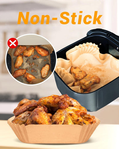 500Pcs Air Fryer Paper Liners, 8” Square Disposable Parchment Paper Liner for 5-8 QT Air Fryer, Non-Stick, Oil Proof Unbleached Airfryer for Baking, Roasting Microwave