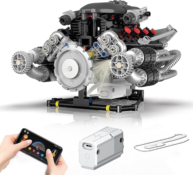 V8 Engine Model Kit that Works Visible Building Blocks Sets with APP Control Motor &amp LED Light Model Car Kits for Adults &amp Boys Kids 14+ Year Old (689 PCS)