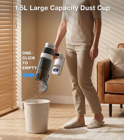 Skiennix Cordless Vacuum Cleaner - 15-in-1 Self-Standing Design with LED Light & Anti-Tangle | 55 Mins Runtime for Hard Floors & Carpets