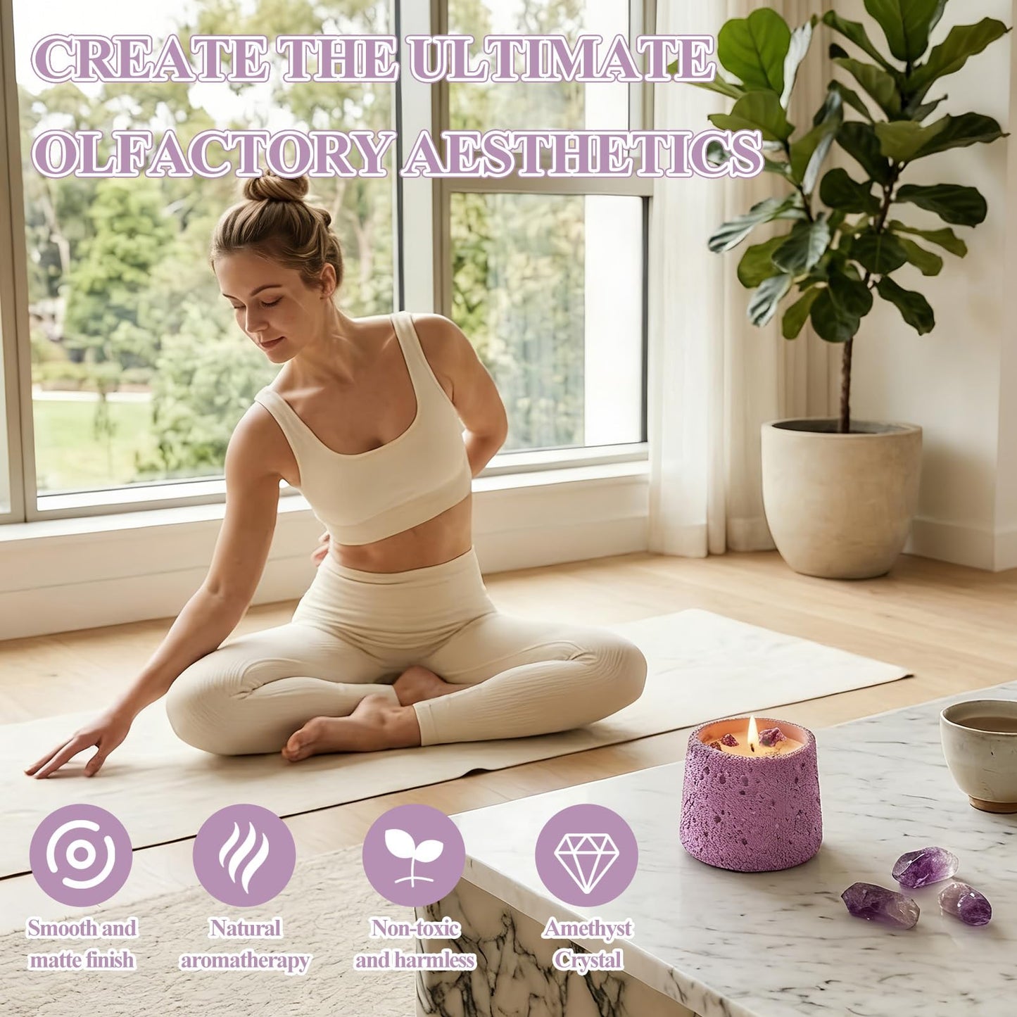 Scented Candle, Soy Candle, Non-Toxic Aroma Candles, Ebony & Rose Scented, Amethyst Crystal, Gift for Women (Net wt. 200g)