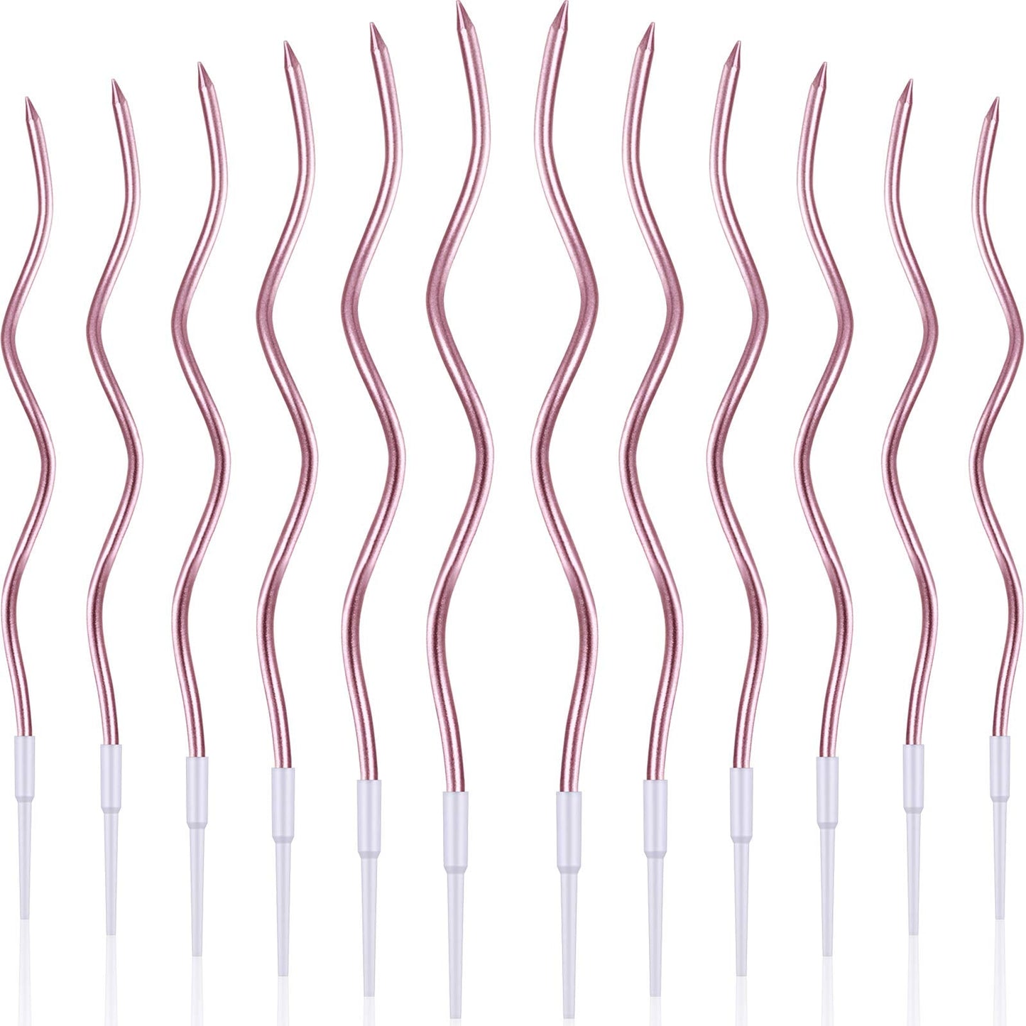 BBTO 12 Pcs Twisted Birthday Candles Spiral Metallic Cupcake Thin Long Cake Candles with Holders for Birthday Wedding Party(Rose Gold)