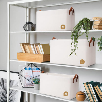large storage baskets, closet storage bins, Canvas Fabric Storage Basket for shelves, basket organizers for shelf, storage bins for clothes (White 6 Pack, 16"L×12"W×10"H)