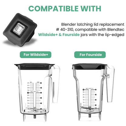 Blender Latching Lid Replacement #40-310, Fit for Blendtec Commercial Wildside & Fourside Jars Lid, Blender Top Lid with Removable Center Cap for prevents liquid splashing