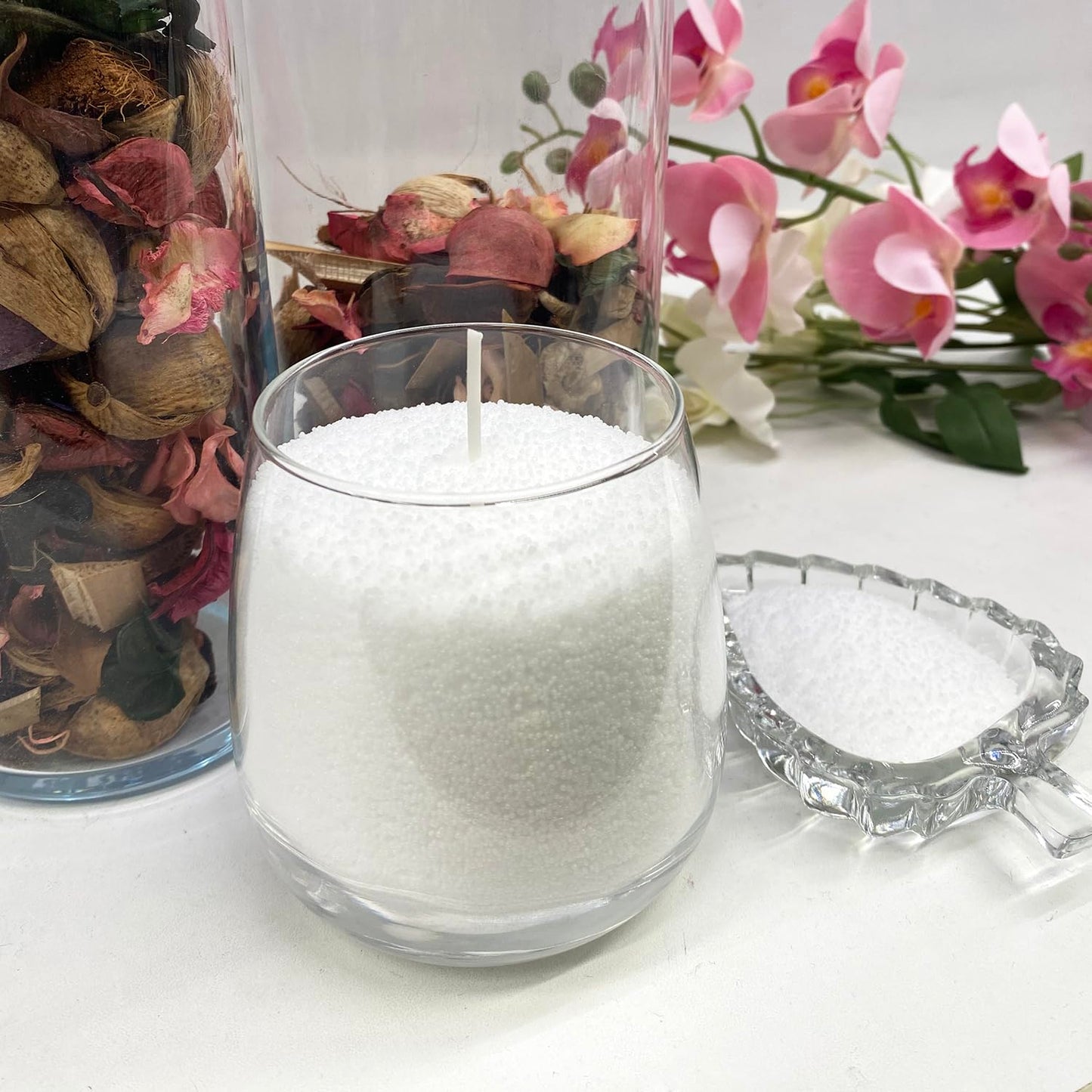 VITARIE Refillable Pearled Candle Sand 18oz, Unscented, 30 Cotton Wicks, 1.1lb Long Burning, Candle Making Kit, Sky Blue