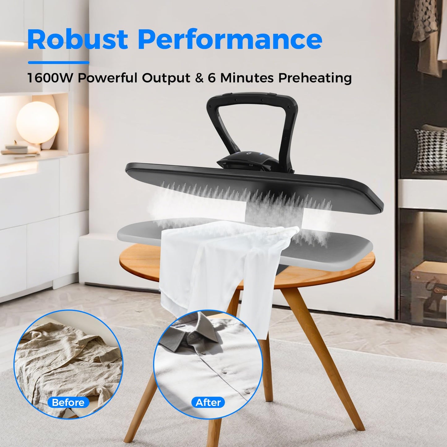 Bepritm 1600W Steam Iron Press for Clothes, 36" Intelligent Steam Press Professional Iron Press Machine w/5 Fabric Modes & Digital Touch Screen, Shirt Press Machine for Clothes, Sheets (36Inch Black)